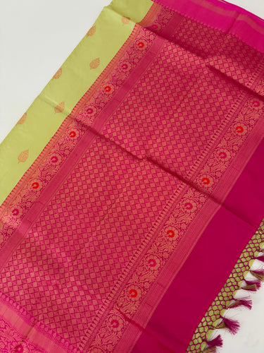 Banarasi Katan Pure Silk Saree | Light Pistachio Green & Pink | Gold Zari | Handwoven | Silk Mark Certified | Ships from California